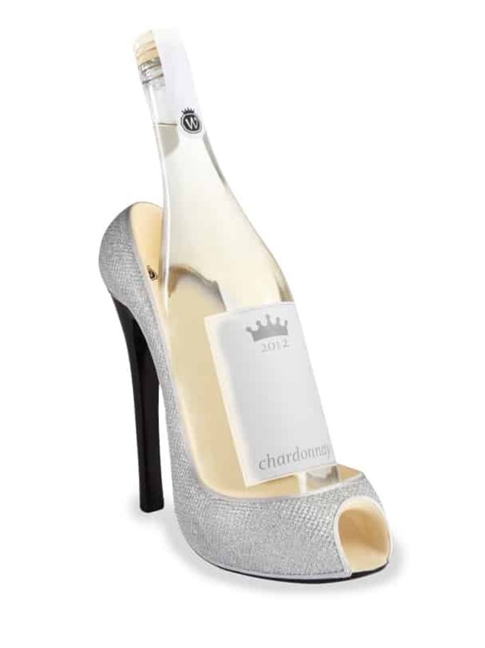 Silver Glitter Peep-Toe Stiletto Wine Bottle Holder